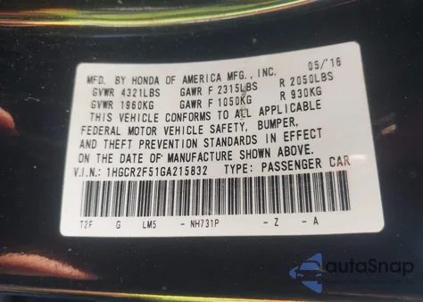 2016 Honda Accord Sport из США, поврежденный, VIN 1HGCR2F51GA215832